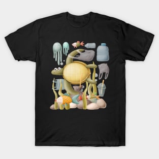 Turtle with plastic under ocean T-Shirt